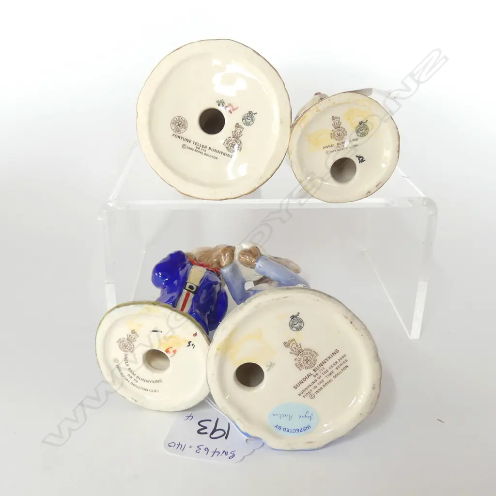 FOUR DOULTON BUNNIKINS FIGURES - UNCLE SAM, ANGEL, SUNDIAL, FORTUNE TELLER Image 1++