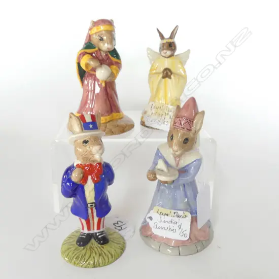 FOUR DOULTON BUNNIKINS FIGURES - UNCLE SAM, ANGEL, SUNDIAL, FORTUNE TELLER