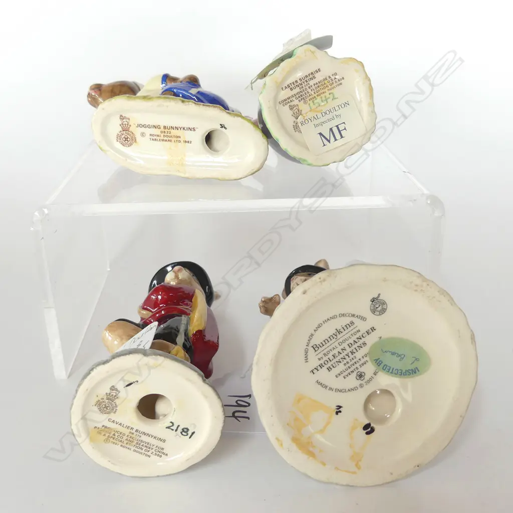 4 BUNNYKINS FIGURINES TYROLEAN DANCER, CAVALIER, EASTER SUPRISE, JOGGING Image 1++