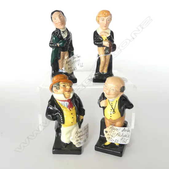 FOUR  DOULTON DICKENS FIGURINES DAVID COPPERFIELD CAPT CUTTLE MR PICKWICK STIGGINS