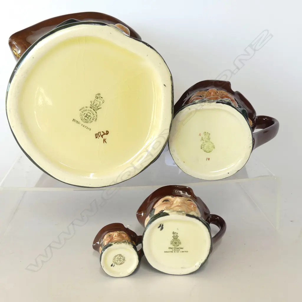 4 DOULTON GRADUATED CHARACTER JUGS - OLD CHARLEY TINY, MINI, SMALL, LARGE Image 1++