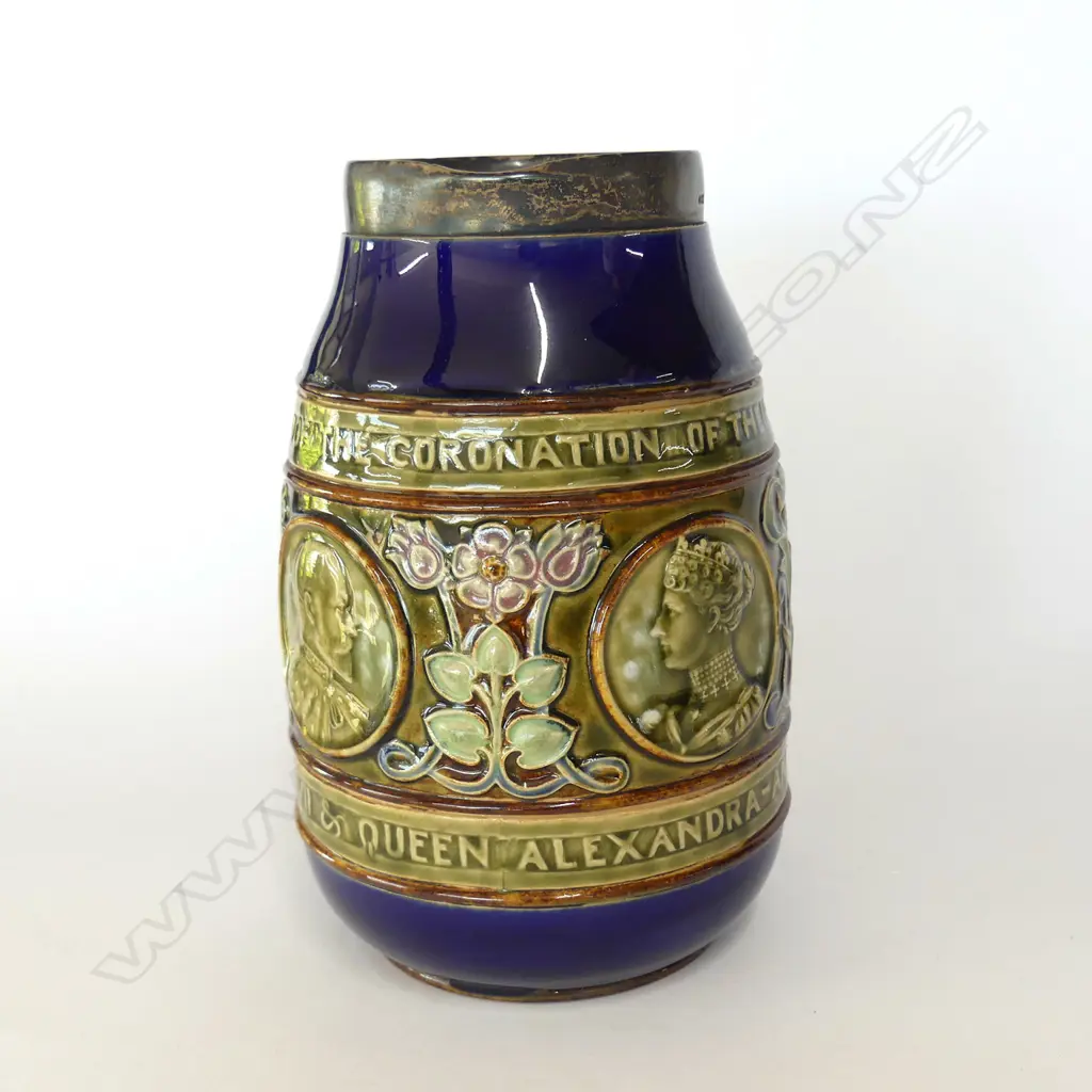 DOULTON LAMBETH SILVER RIM EDW VII CORONATION JUG Image 1++