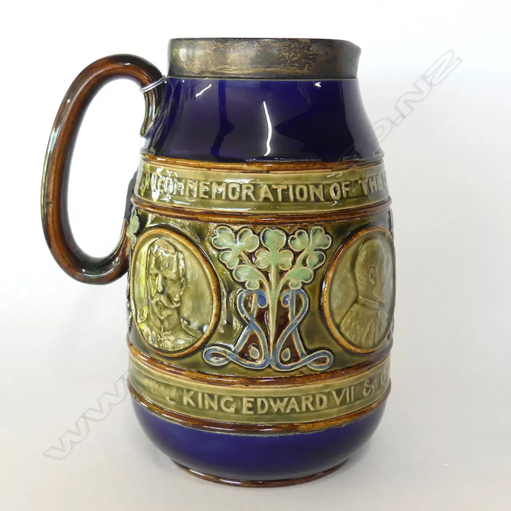 DOULTON LAMBETH SILVER RIM EDW VII CORONATION JUG Image 1++