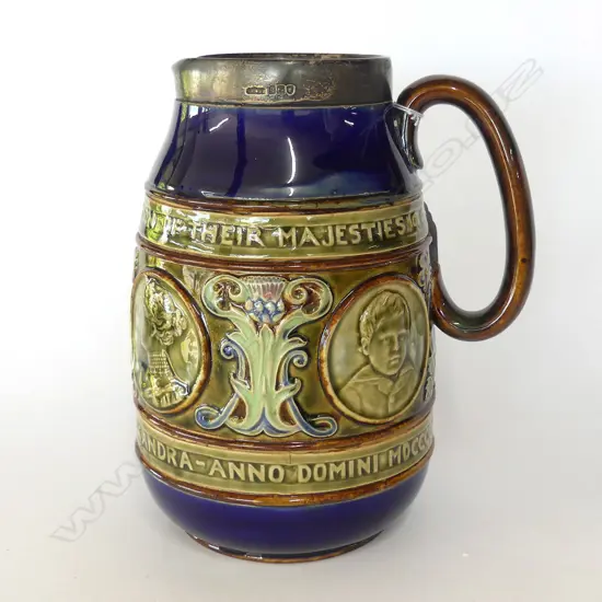 DOULTON LAMBETH SILVER RIM EDW VII CORONATION JUG