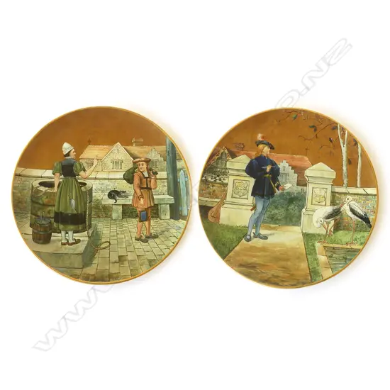 PAIR PINDER BOURNE & CO (DOULTON) WALL CHARGERS "THE SECOND AGE" & "THE THIRD AGE" D.390mm