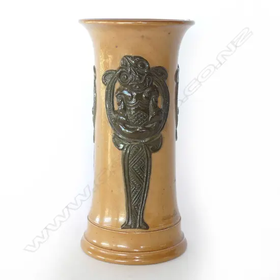 DOULTON LAMBETH 'MAORI ART' VASE DECORATED WITH FOUR TIKI MOTIFS H.160MM