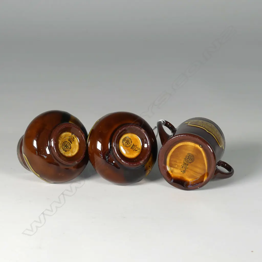 DOULTON MINIATURE KINGSWARE LOVING CUP "BILL SYKES" w SILVER RIM & 2 MINI PECKSNIF VASES Image 1++