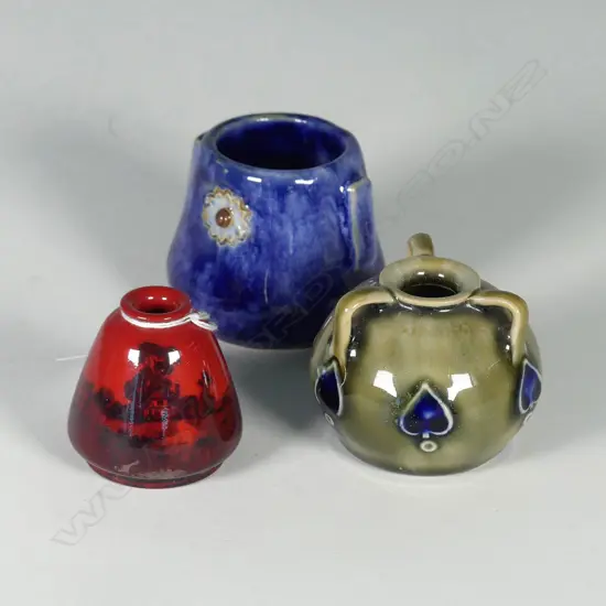 MINI DOULTON FLAMBE WOODCUT VASE, JOHN BARLEYCORN, LUSTRE JUG TALLEST 65mm
