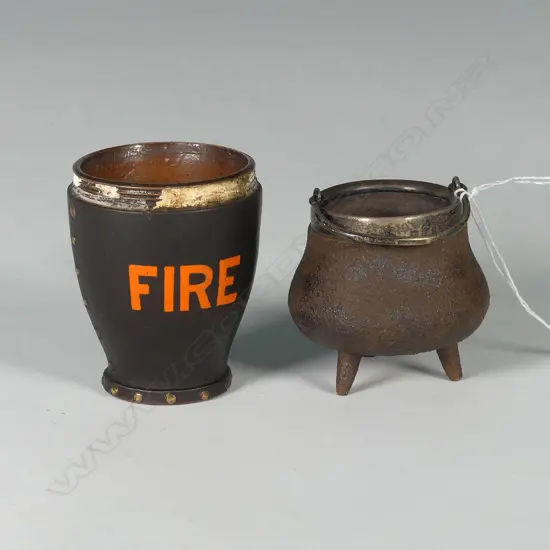 DOULTON LAMBETH MINIATURE CAULDRON w SILVER RIM & "LEATHER" FIRE BUCKET RIM ABSENT