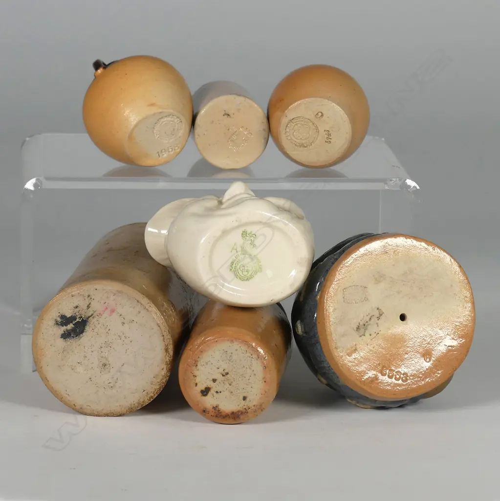 7 SMALL DOULTON LAMBETH PIECES, INK BOTTLE, INKWELL (NO TOP), MINI VASES Image 1++