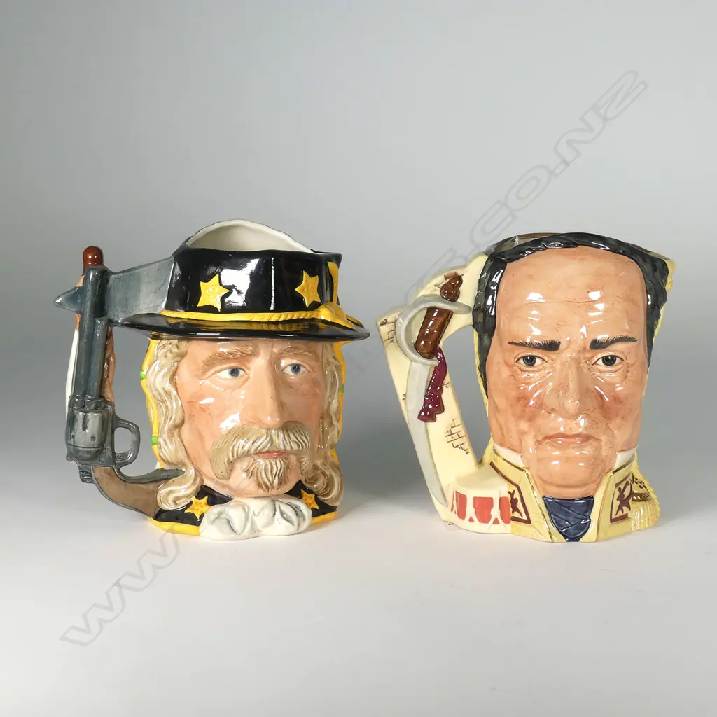 2 LARGE DOULTON DOUBLE FACE CHARACTER JUGS; DAVEY CROCKETT/ANTONIO LOPEZ & CUSTER/SITTING BULL Image 1++