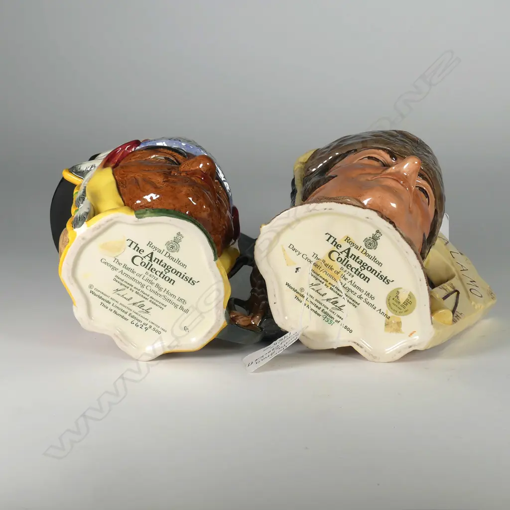 2 LARGE DOULTON DOUBLE FACE CHARACTER JUGS; DAVEY CROCKETT/ANTONIO LOPEZ & CUSTER/SITTING BULL Image 1++