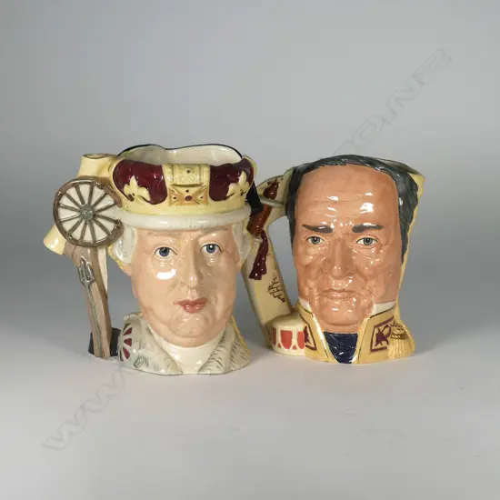 2 R. DOULTON DOUBLE SIDED CHARACTER JUGS; GEORGE III / GEORGE WASHINGTON & DAVY CROCKETT/ANTONIO LOPEZ