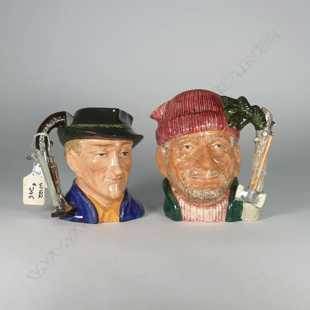 2 LARGE DOULTON CHARACTER JUGS; ANTIQUE DEALER & LUMBERJACK Image 1++