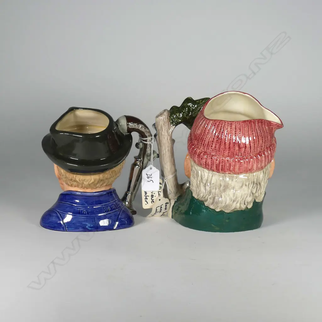 2 LARGE DOULTON CHARACTER JUGS; ANTIQUE DEALER & LUMBERJACK Image 1++