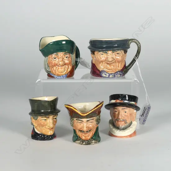 5 MINI DOULTON CHARACTER JUGS: TONY WELLER, DICK TURPIN, BEEFEATER, TOBY PHILPOTTS, JOHN PEEL