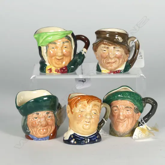 5 MINI DOULTON CHARACTER JUGS:  SAIRY GAMP, FAT BOY,  AULD MAC, TOBY PHILPOTT, PADDY