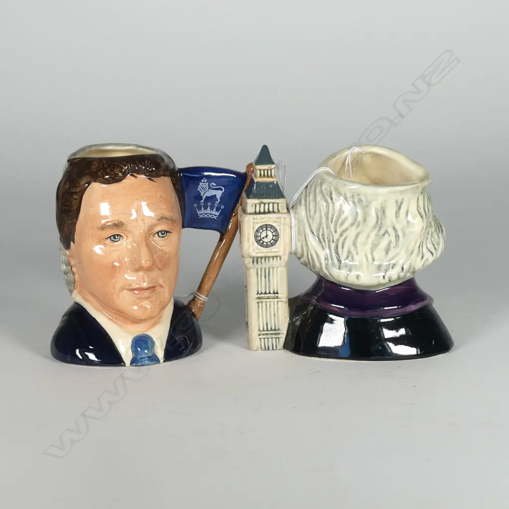 2 SMALL DOULTON CHARACTER JUGS: JOHN DOULTON & SIR HENRY DOULTON/MICHAEL DOULTON SGNED BY MICHAEL DOULTON Image 1++