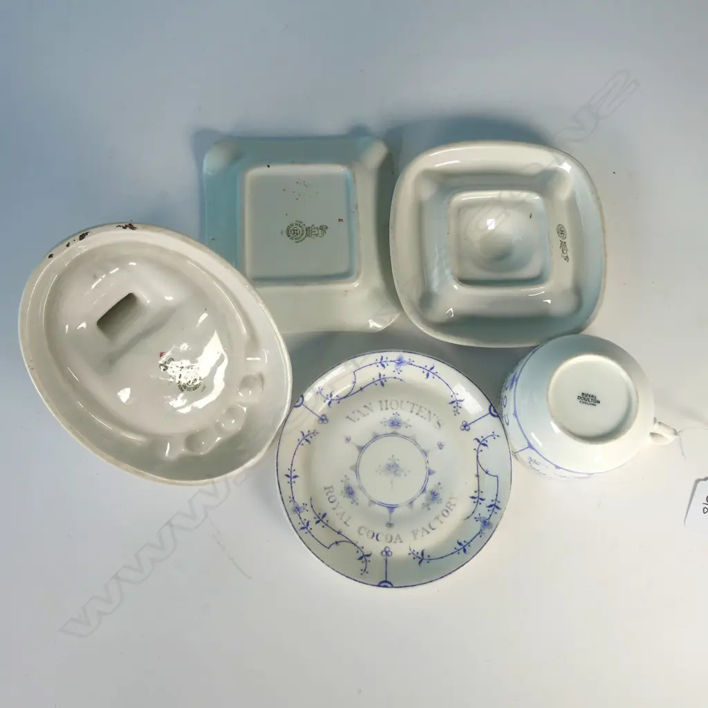 3 DOULTON ADVERTISING ASHTRAYS & ADVERTISING CUP/SAUCER Image 1++