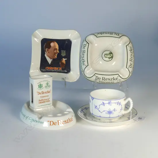 3 DOULTON ADVERTISING ASHTRAYS & ADVERTISING CUP/SAUCER