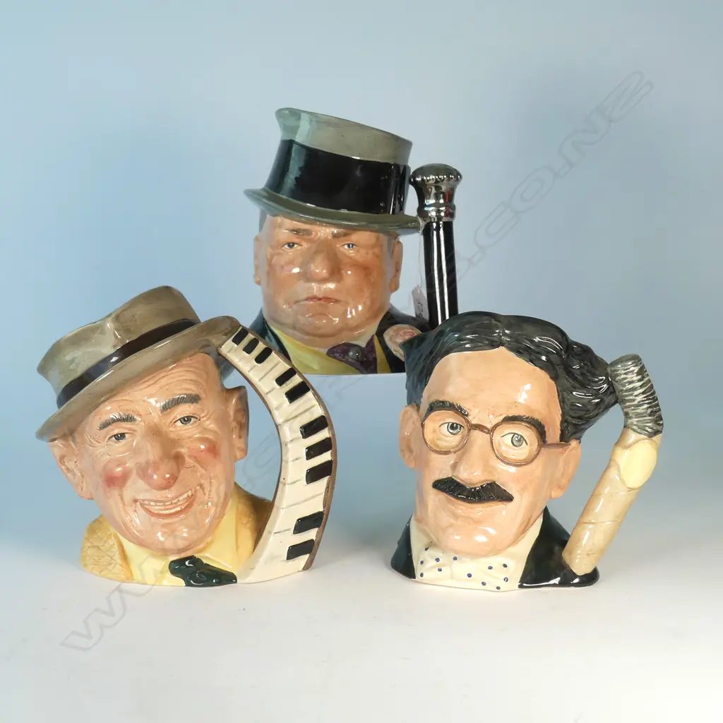 3 LARGE DOULTON CHARACTER JUGS; JIMMY DURANTE, GROUCHO MARX, W. C. FIELDS Image 1++
