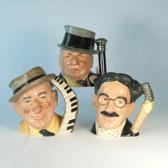 3 LARGE DOULTON CHARACTER JUGS; JIMMY DURANTE, GROUCHO MARX, W. C. FIELDS