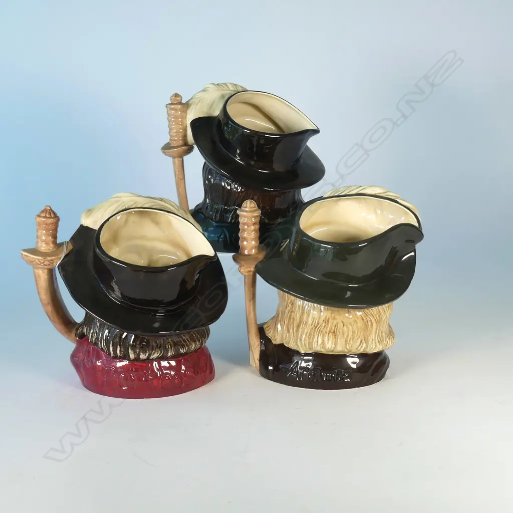 3 LARGE DOULTON CHARACTER JUGS; THE 3 MUSKEETERS; PORTHOS, ATHOS, ARAMIS Image 1++