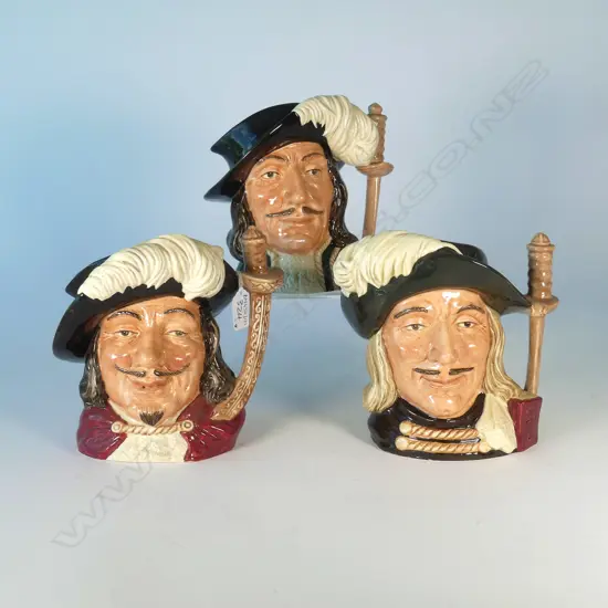 3 LARGE DOULTON CHARACTER JUGS; THE 3 MUSKEETERS; PORTHOS, ATHOS, ARAMIS