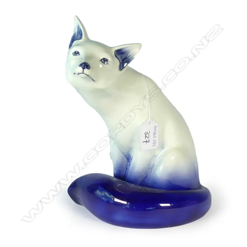 VERY RARE LARGE DOULTON BLUE & WHITE FLAMBE SEATED FOX H.240mm Image 1++