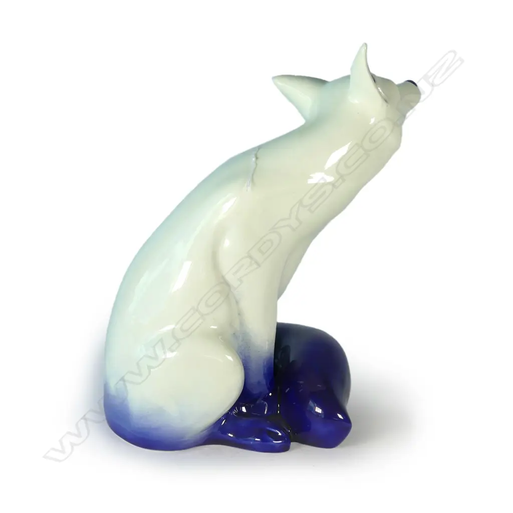 VERY RARE LARGE DOULTON BLUE & WHITE FLAMBE SEATED FOX H.240mm Image 1++