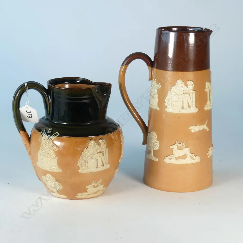 DOULTON STONEWARE HUNTING JUG & TALL PITCHER (minute rim chip) H.230mm Image 1++