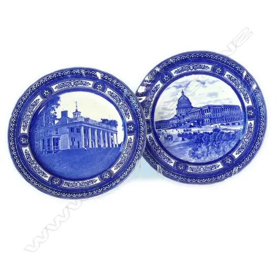 2 DOULTON BLUE/WHITE PLATES U.S. CAPITAL & WASHINGTON MANSION DIA.255mm