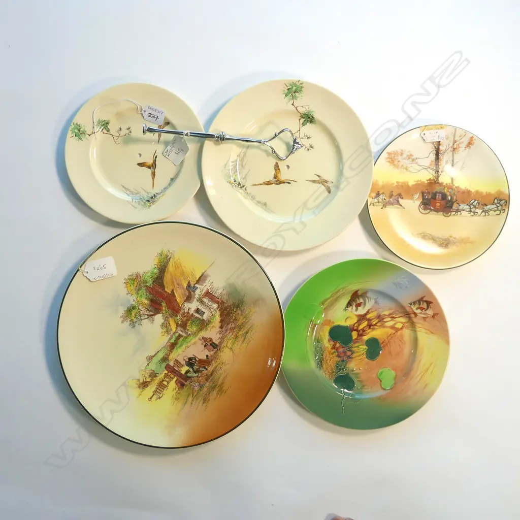 LARGE DOULTON "RUSTIC ENGLAND" CHARGER/2 OTHER PLATES & CAKE STAND (cake stand rods incomplete) Image 1++