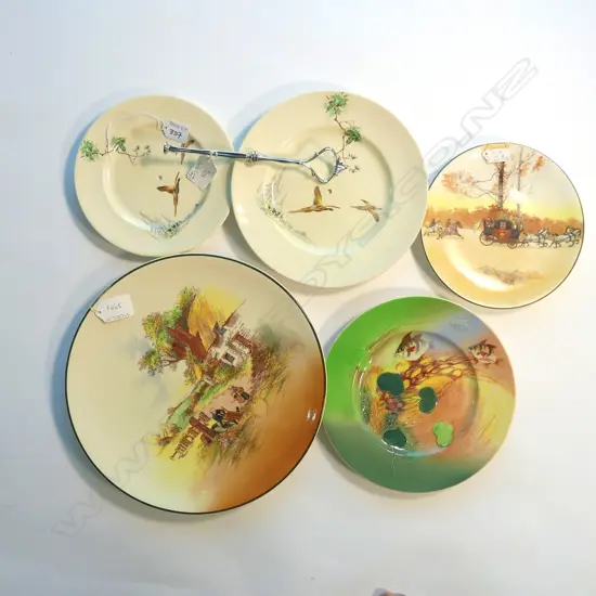 LARGE DOULTON "RUSTIC ENGLAND" CHARGER/2 OTHER PLATES & CAKE STAND (cake stand rods incomplete)