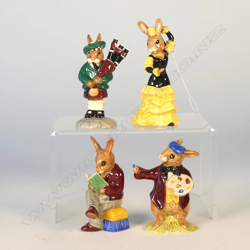 4 DOULTON BUNNYKINS FIGS: FLAMENCO, PIPER, SLEEPY TIME, THE ARTIST Image 1++