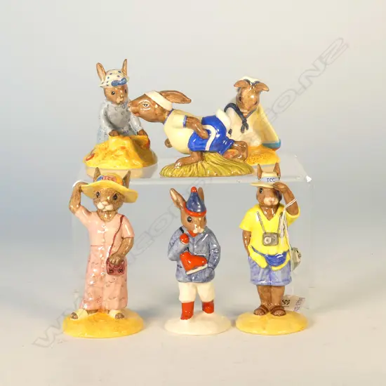 6 DOULTON BUNNYKINS FIGS: TOURIST, SIGHTSEER, SAILOR, SEASIDE, JOGGING, BOY SKATER