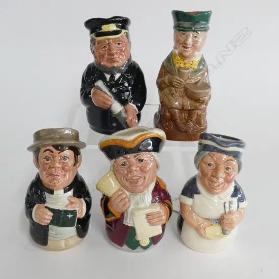 5 SMALL DOULTON TOBY JUGS, INCLD. CAPT. SALT ETC