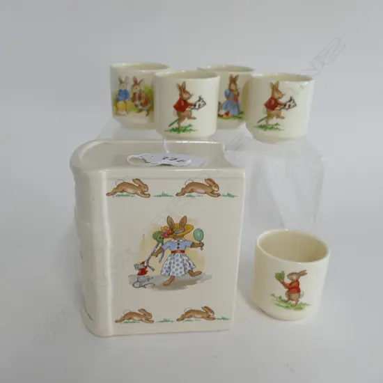 5 BUNNYKINS EGG CUPS AND MONEYBOX