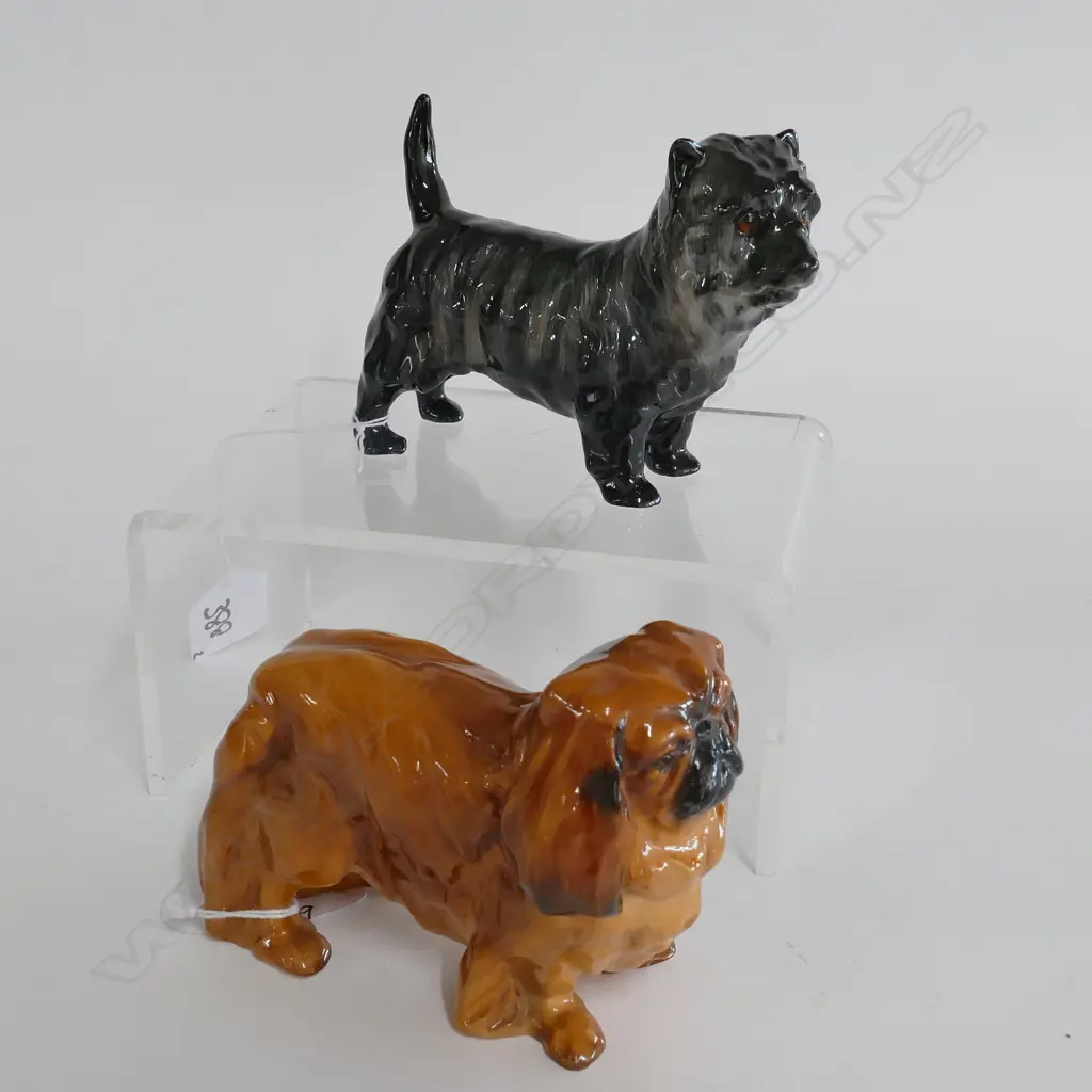 2 ROYAL DOULTON DOG FIGURINES; PEKINGESE & BLACK TERRIER 120MM L Image 1++