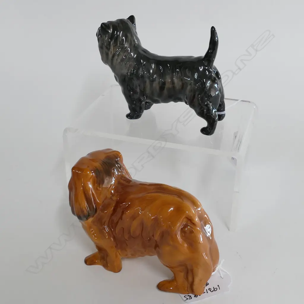 2 ROYAL DOULTON DOG FIGURINES; PEKINGESE & BLACK TERRIER 120MM L Image 1++