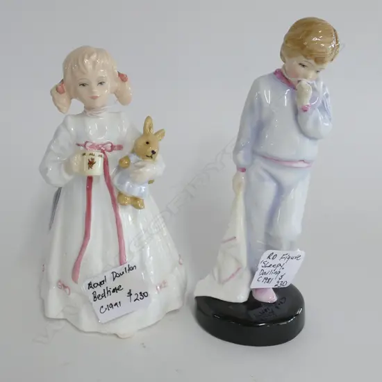 2 ROYAL DOULTON FIGURINES; BUNNYS BEDTIME 170MM H AND SLEEPY DARLING 190MM H