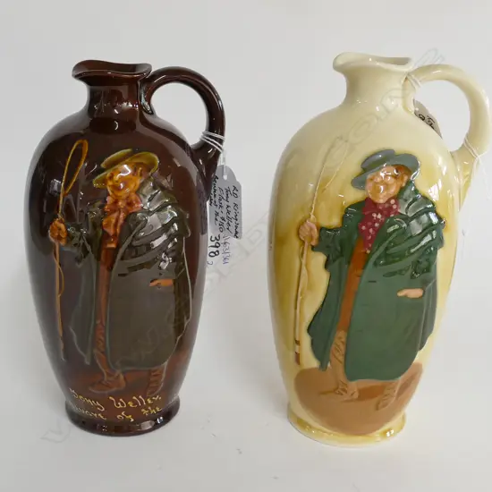2 ROYAL DOULTON TONY WELLER FLASKS; ONE KINGSWARE ONE QUEENSWARE 220MM H