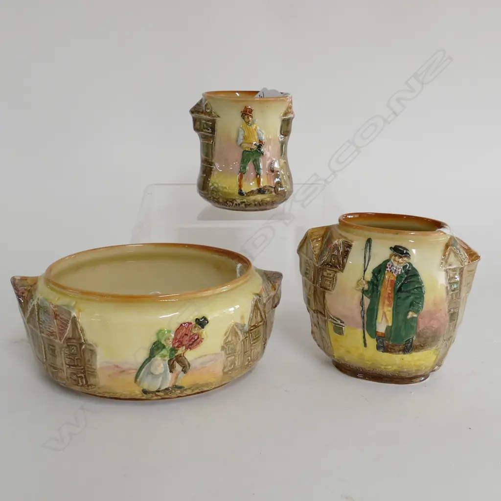 3 ROYAL DOULTON SMALL VASES; NELL AND GRANDFATHER, SAM WELLER, TONY WELLER Image 1++