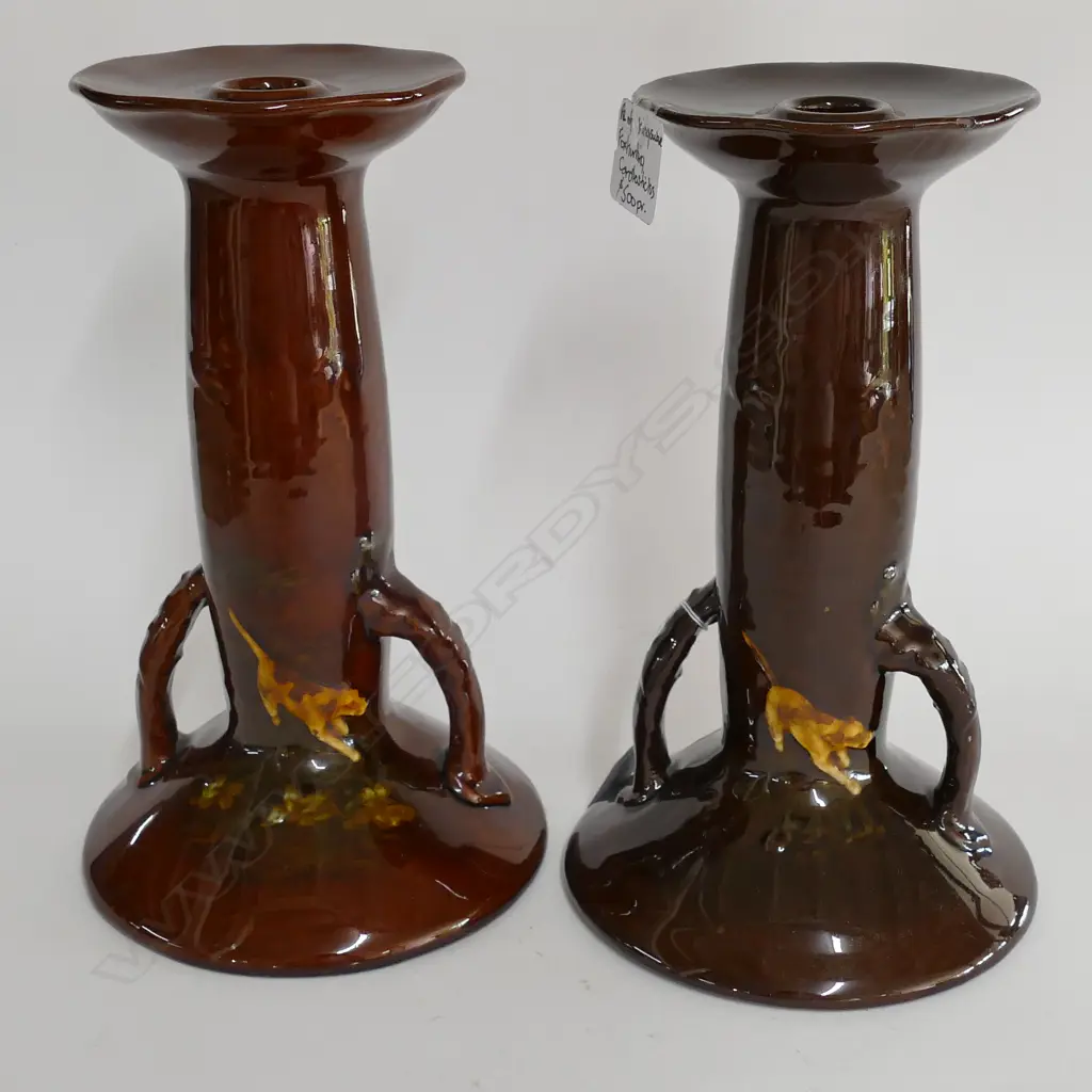 PR ROYAL DOULTON KINGSWARE FOX HUNT CANDLESTICKS 250MM H Image 1++