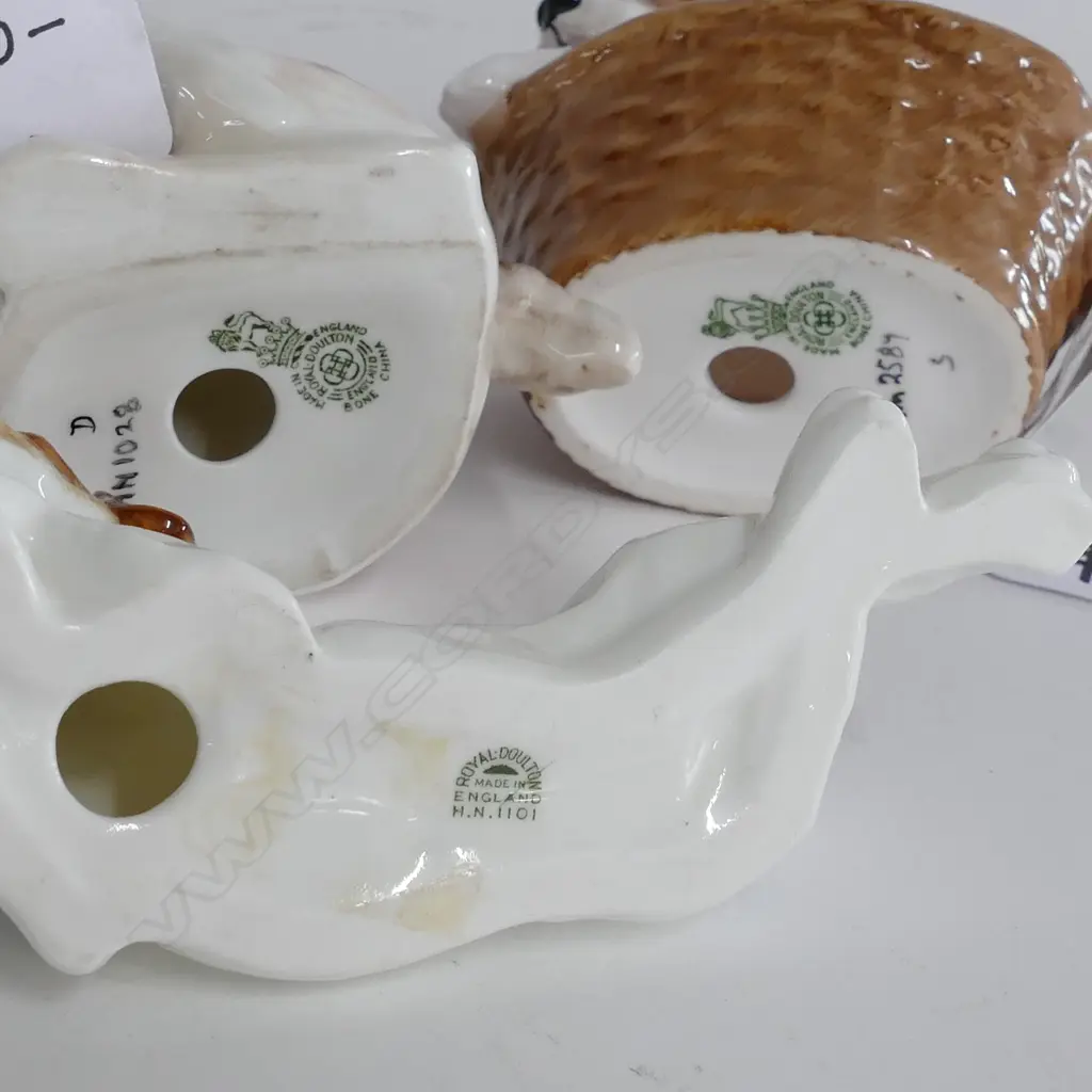 3 ROYAL DOULTON DOG FIGURINES; TERRIER IN BASKET, TERRIER & DOG WITH PHESANT Image 1++