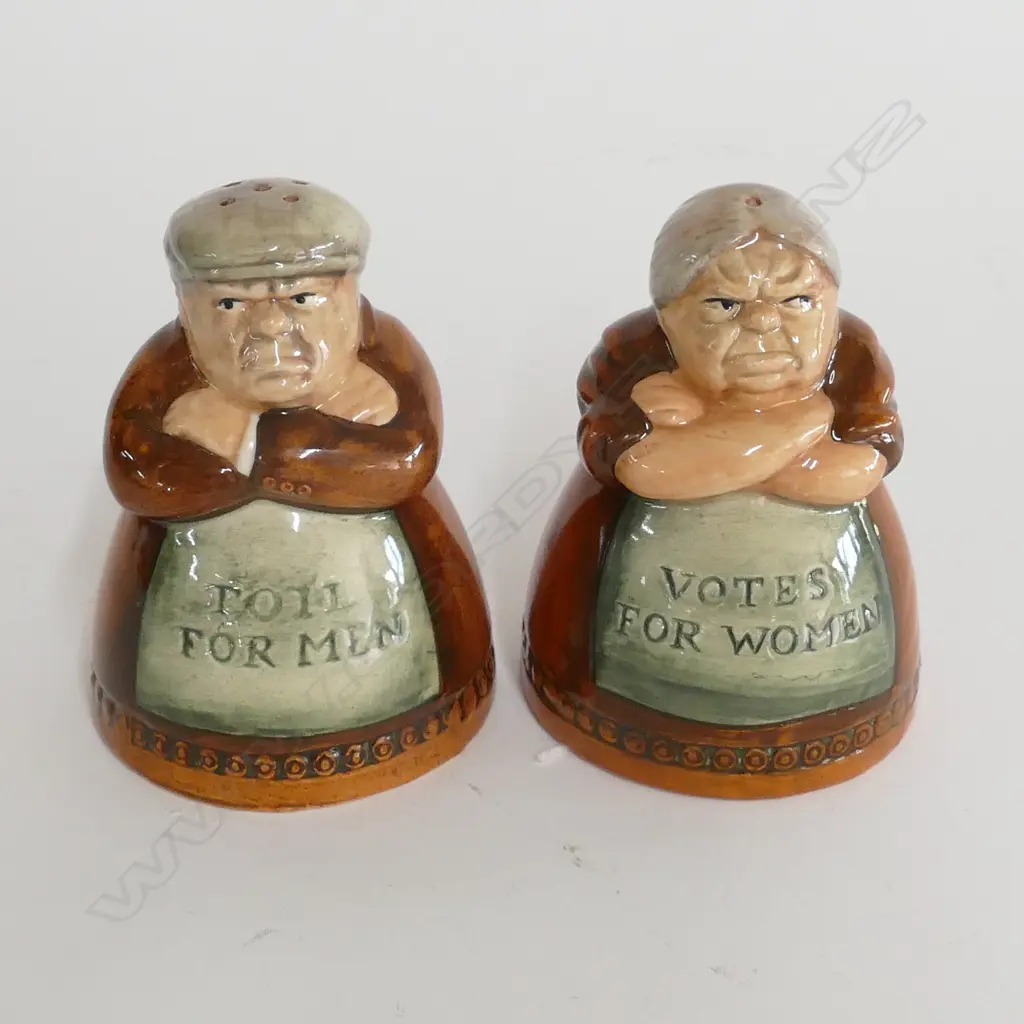 PR ROYAL DOULTON SALT AND PEPPER 'VOTES FOR WOMEN' 'TOIL FOR MEN' 90MM H Image 1++