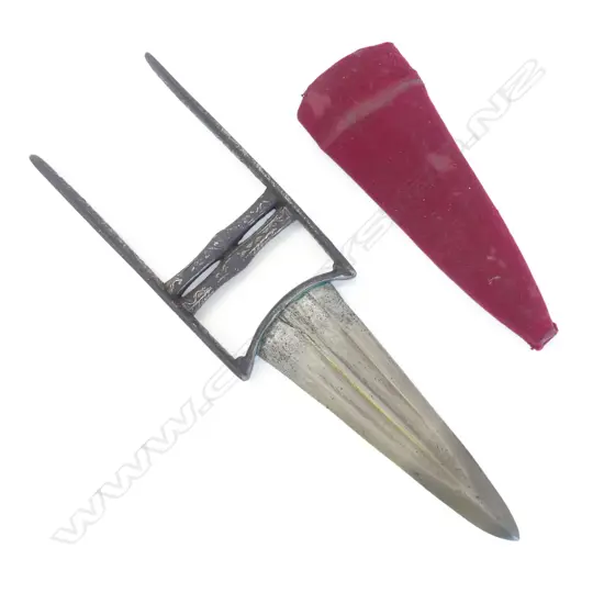 A 19thC Indian punch dagger (katar), with red cloth scabbard,