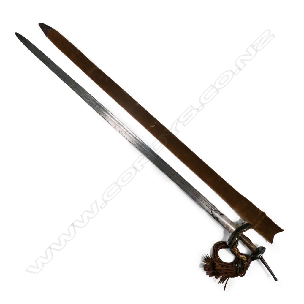 An Indian Firangi sword, with very long 38” blade, said to be taken after the lifting the siege of Lucknow in 1857 by Sir Colin Campbell. Image 1++