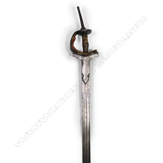 An Indian Firangi sword, with very long 38” blade, said to be taken after the lifting the siege of Lucknow in 1857 by Sir Colin Campbell.