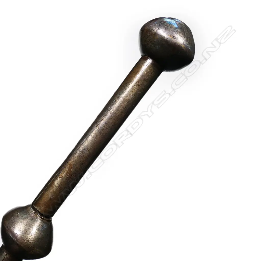 An Indian steel mace with eight ogee shaped flanged head above a bone collar, Image 1++